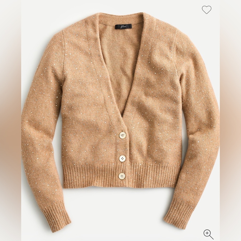 J Crew V-Neck Sparkle Cardigan Sweater in Supersoft Yarn Heather Acorn Size Med